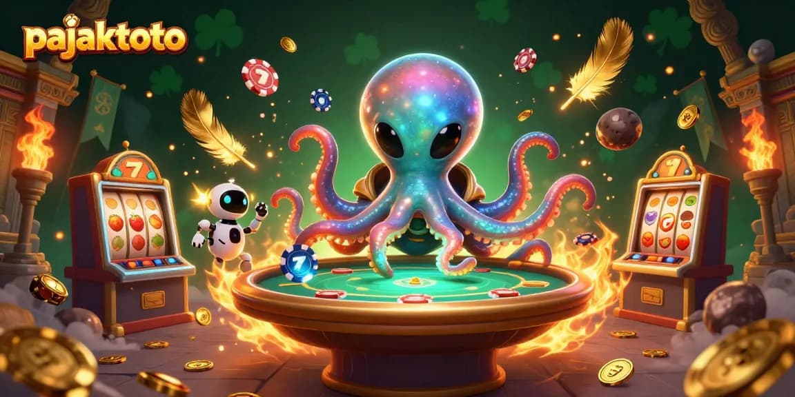 pajaktoto mempersembahkan ilustrasi kasino menakjubkan dengan octopus alien dan robot temannya.