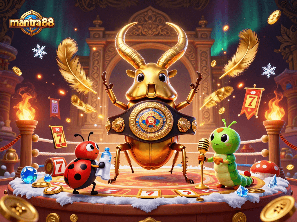 Experience the excitement of mantra88 with a boxing beetle, ladybug corner-man, and jackpot elements.