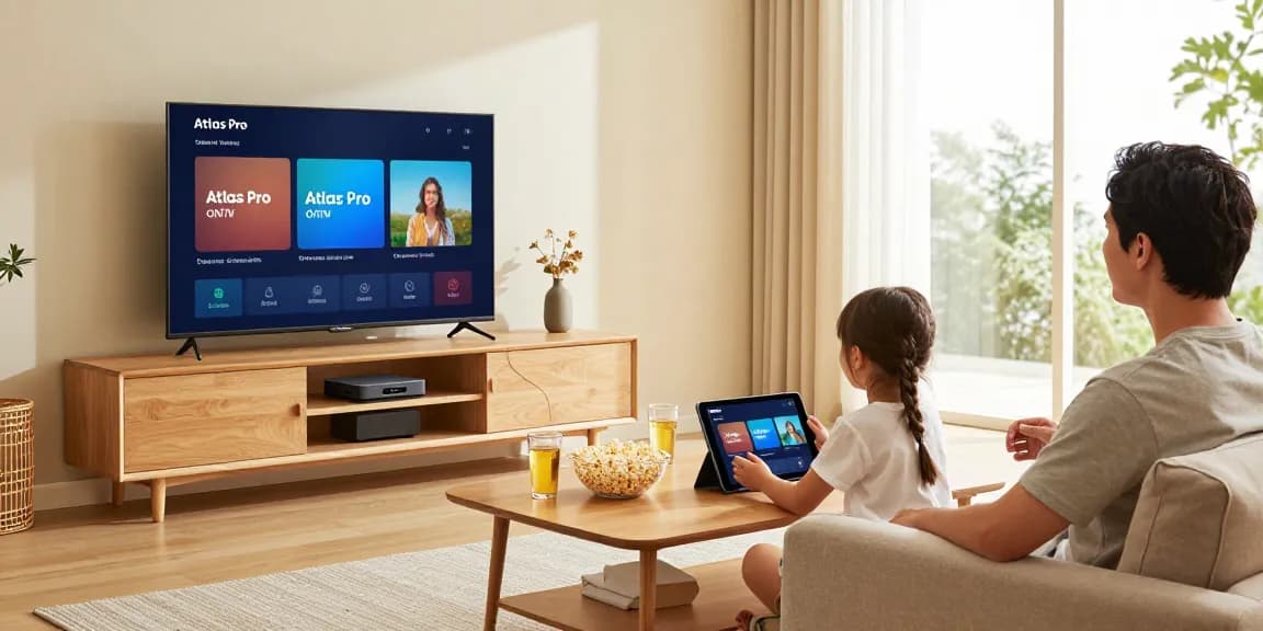 Family enjoying Atlas Pro ONTV streaming experience in a cozy living room.