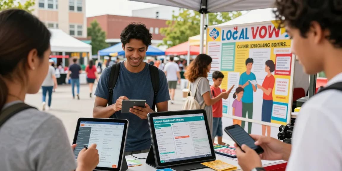 Engaged community members using BedPersonal for local classifieds in vibrant marketplace.
