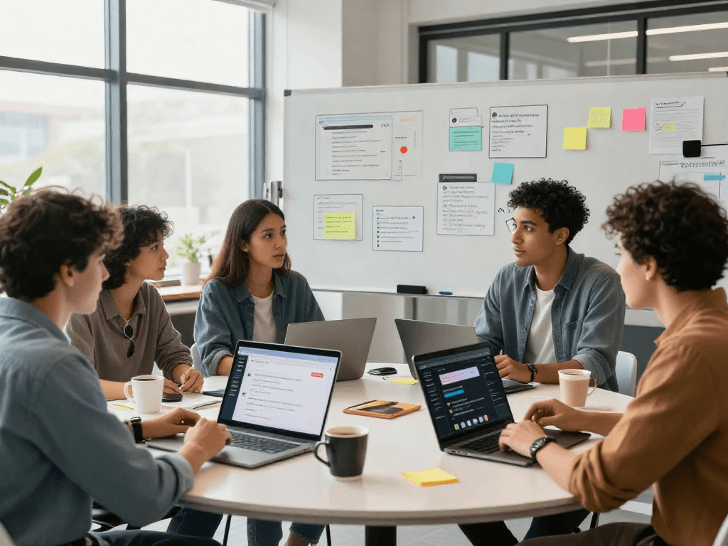 Explore spicy chat ai in a dynamic tech workspace during a collaborative brainstorming session.