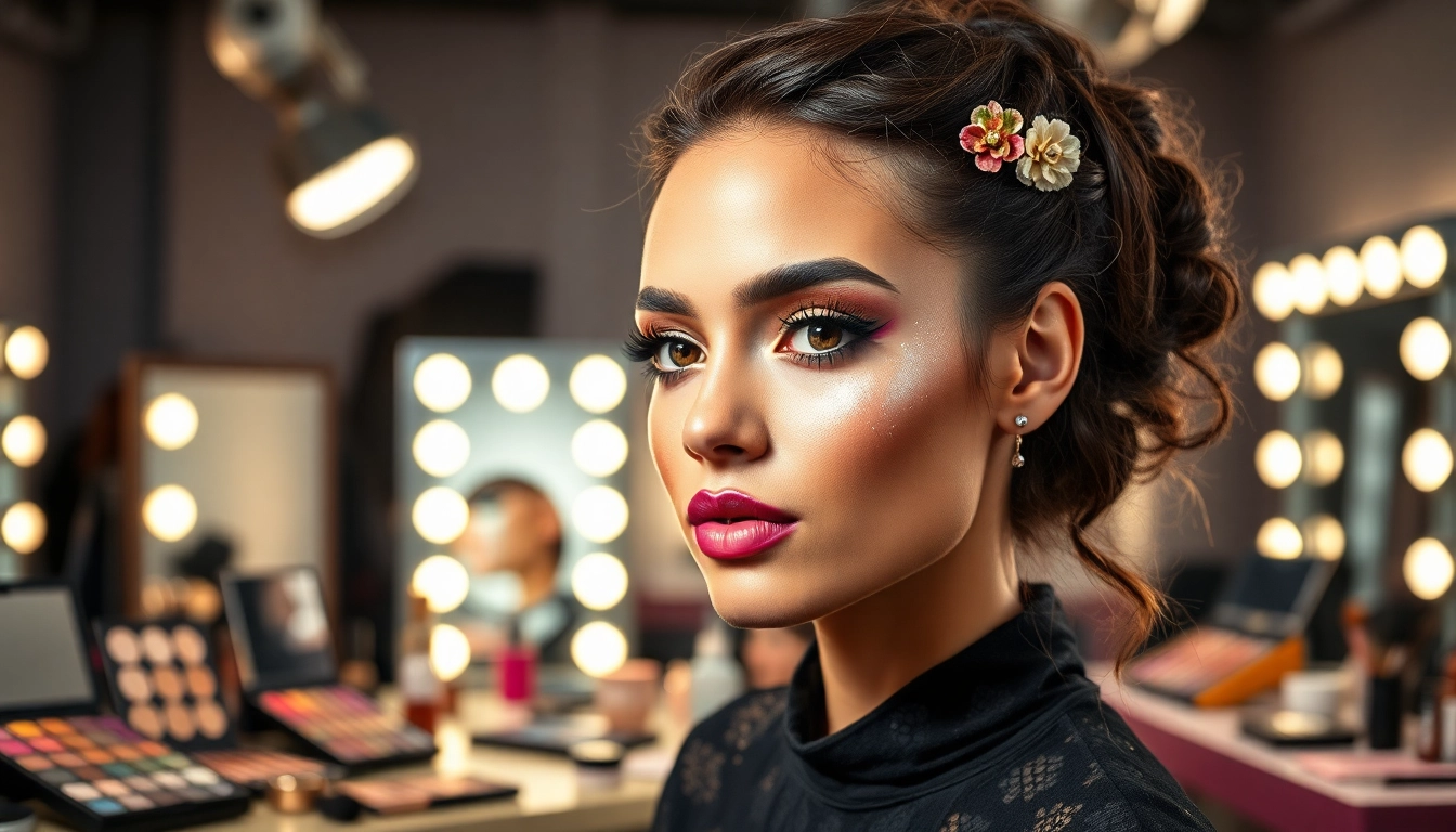 Showcase of an editorial makeup artist DFW creating vibrant and diverse makeup styles in a modern setting.