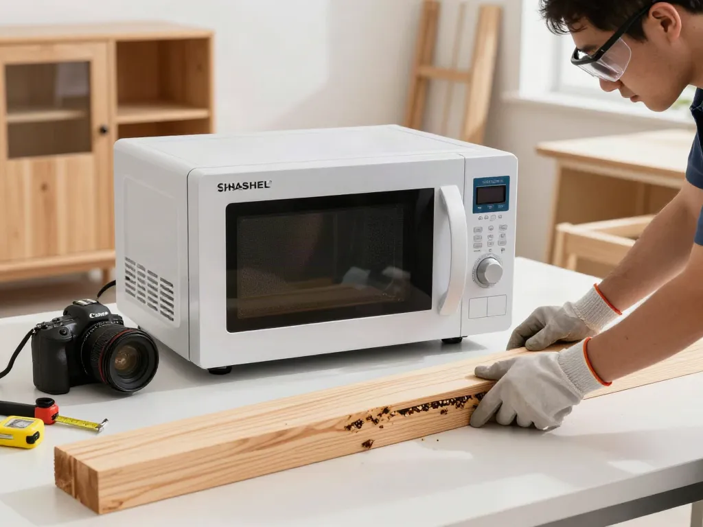 SHASHEL® microwave treatment eliminating wood-boring insects in a workshop.