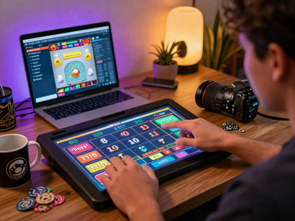 Engaged player enjoying bandar ze togel online with vibrant lottery interface and cozy gaming setup.