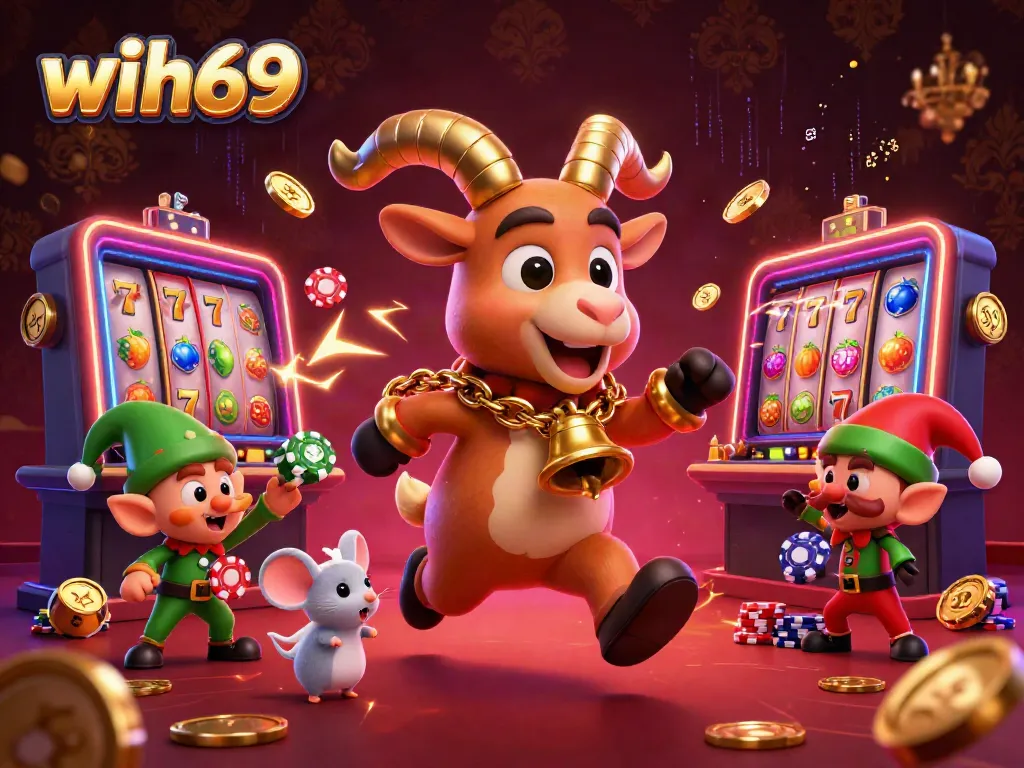 Menangkan permainan online di wih69 dengan suasana kasino yang meriah dan karakter lucu.