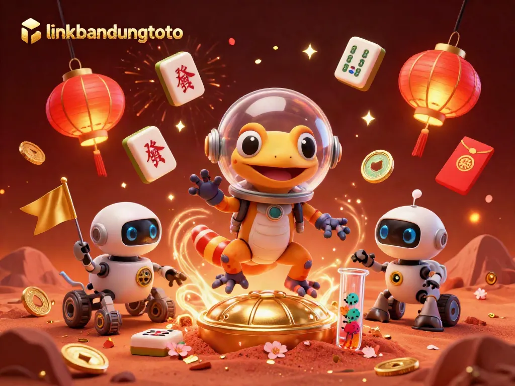 Engage with linkbandungtoto’s vibrant casino adventure featuring a Martian gecko and cosmic gaming elements.