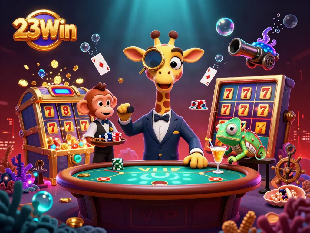 Experience thrilling slot games at 23Win with unique characters and vibrant casino elements.