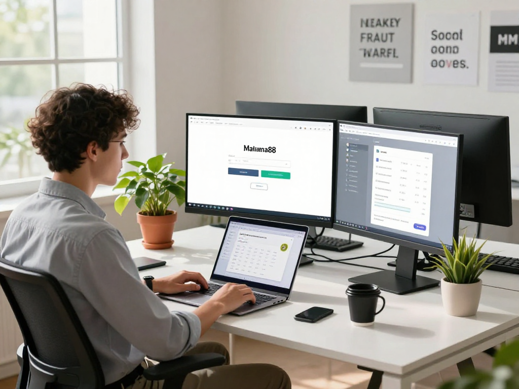 Optimized mantra88 login interface on dual screens in a modern workspace, enhancing productivity.