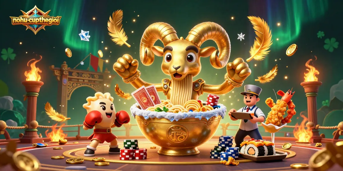 Experience nohu-cupthegioi as the ramen bowl dealer stacks chips in a lively casino scene.