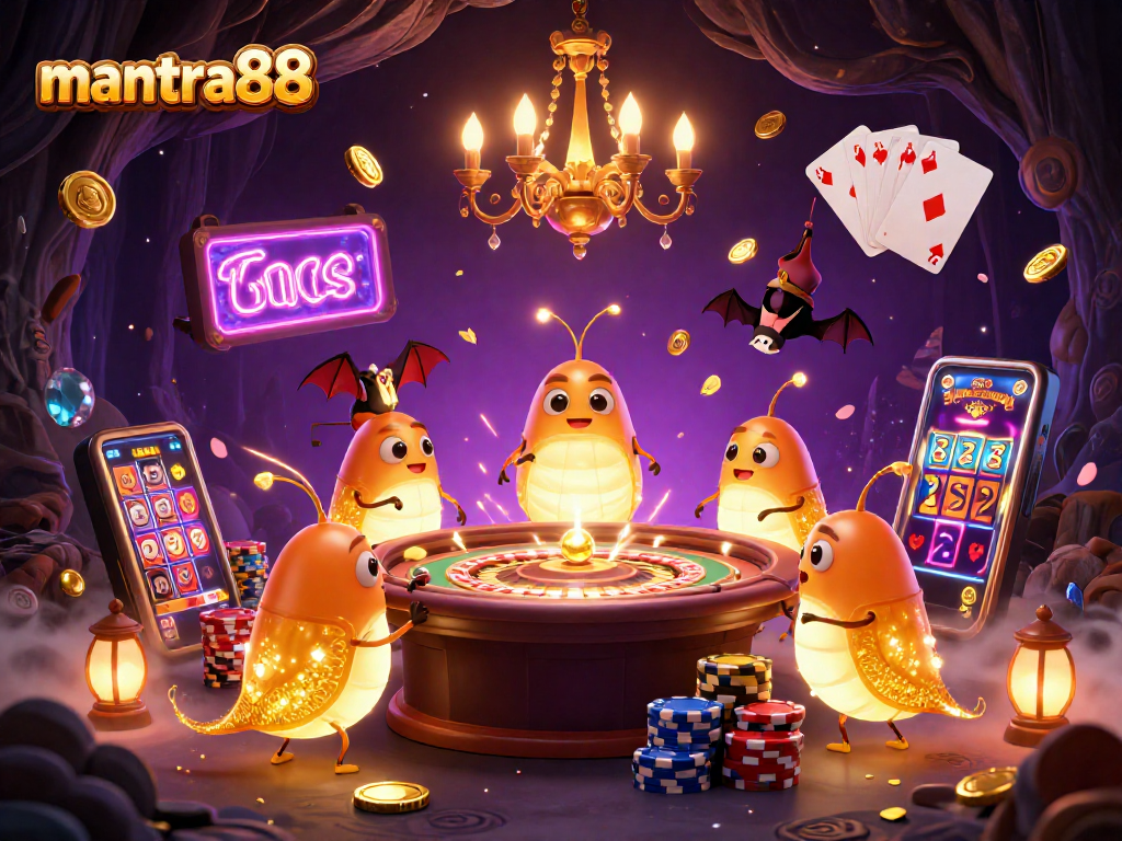 Experience excitement at mantra88 with glowworms lighting a vibrant casino scene filled with winning elements.