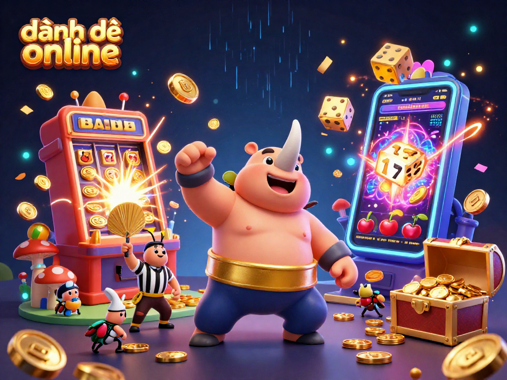 Engage in đánh đề online with a vibrant illustration featuring a sumo champion beetle and casino elements.