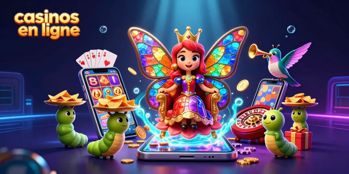 Capturez l'expérience des casinos en ligne avec la reine papillon et les jeux de hasard en 3D colorée.
