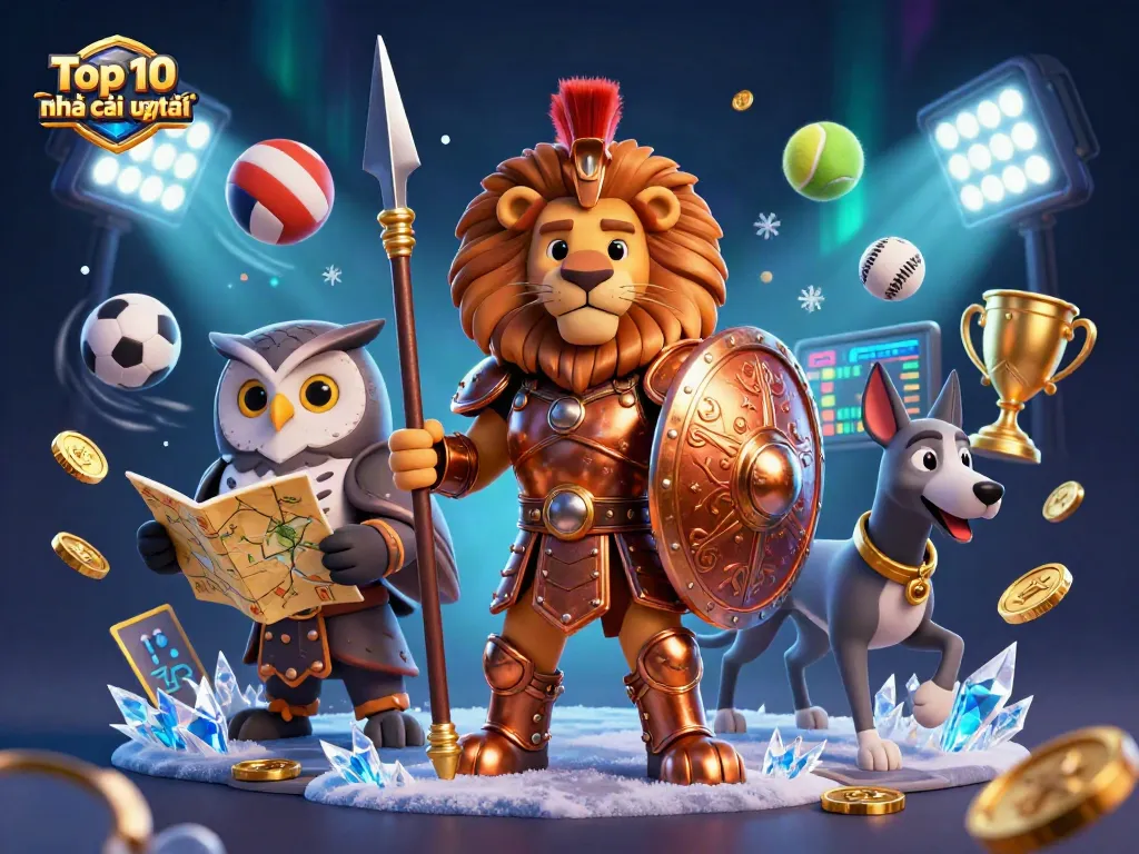 Experience the thrill with Top 10 nhà cái uy tín featuring dynamic sports elements, betting excitement, and engaging characters.