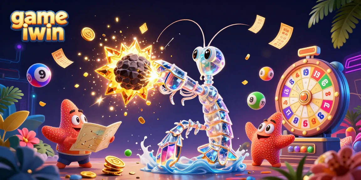 Engage with the exciting game iwin as our 3D cartoon mantis shrimp and navigator starfish celebrate winnings and rich visuals.