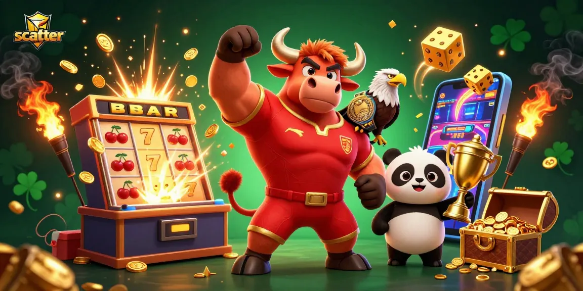 Experience the scatter excitement with vibrant characters and dynamic slot machine action in this casino illustration.
