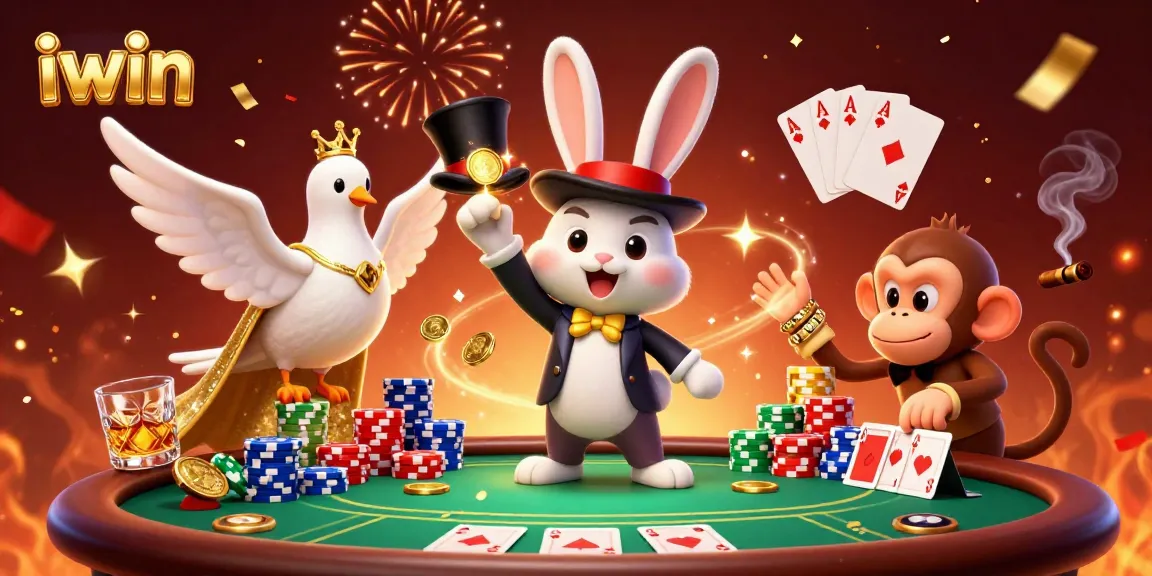 Experience iwin excitement with a magician rabbit and poker chips in action.