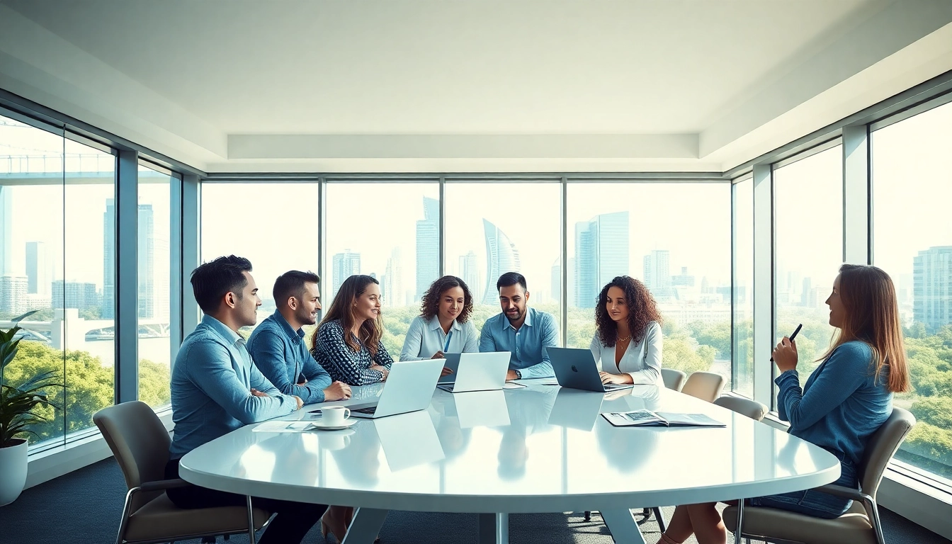 Collaborative brainstorming session at a digital advertising agency Melbourne, showcasing a modern office setup.