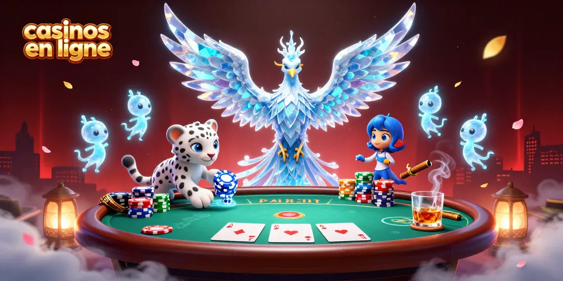 Jouer dans des casinos en ligne avec une illustration dynamique d’un phoenix de glace et un cub de léopard.