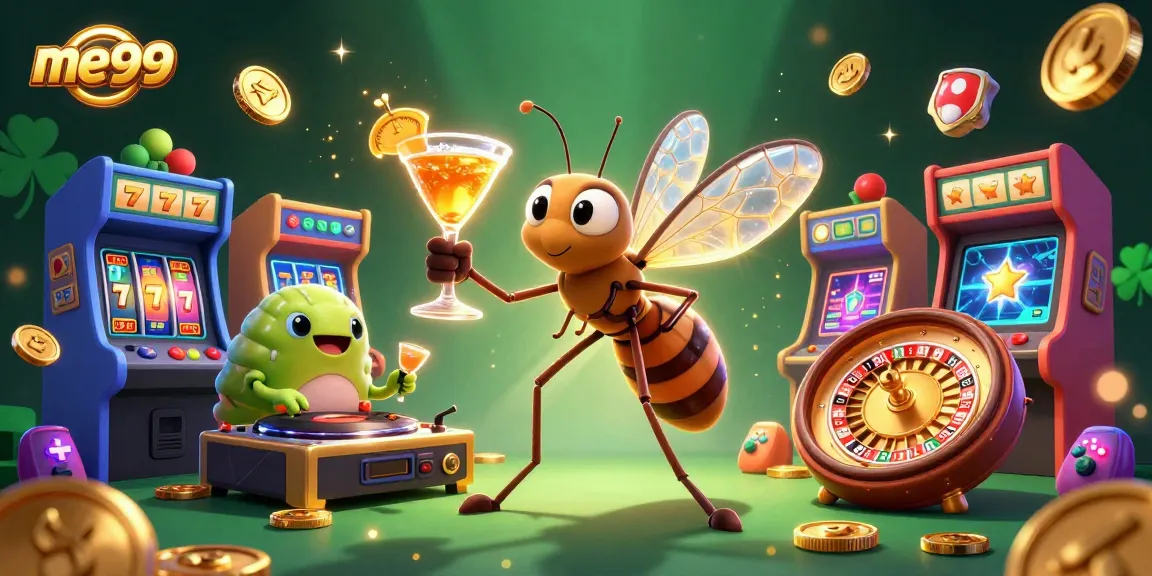 Experience winning excitement at me99 with a vibrant casino-themed 3D illustration showcasing unique characters and game elements.