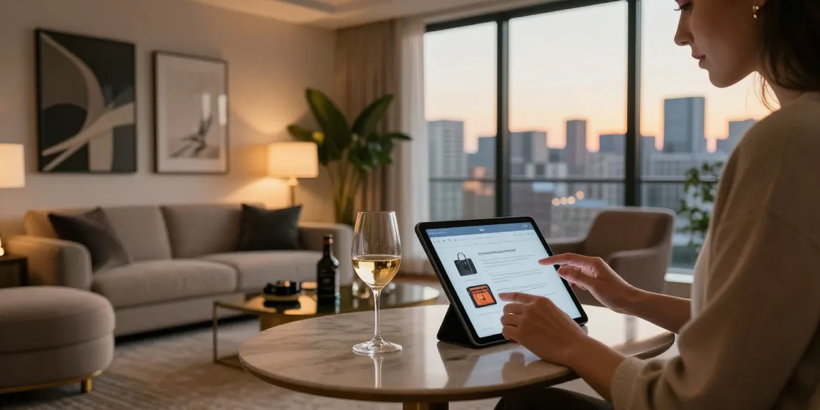 Gaya hidup mewah LUXURY111 di apartemen modern dengan barang-barang elegan dan pemandangan kota.