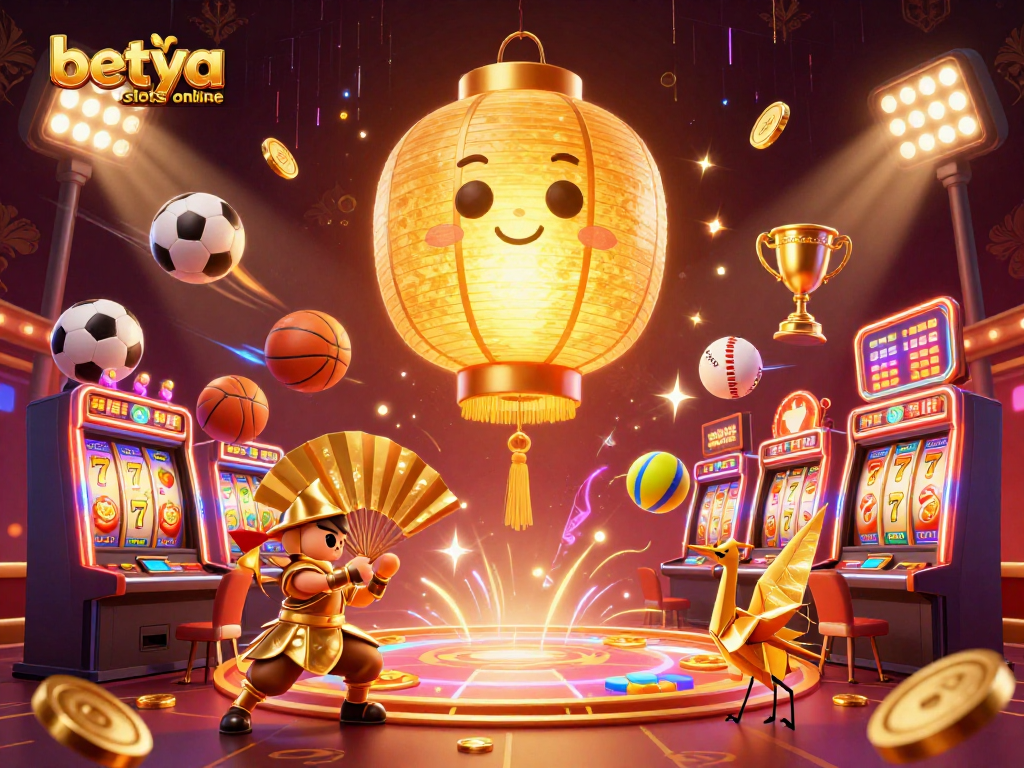 Experience the excitement of betya slots online with a vibrant 3D illustration showcasing whimsical characters and dynamic gaming elements.