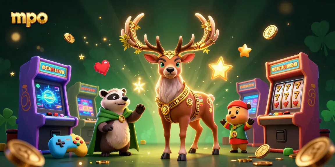 Experience thrilling slots at mpo with a 3D Celtic druid and gaming elements in a vibrant scene.