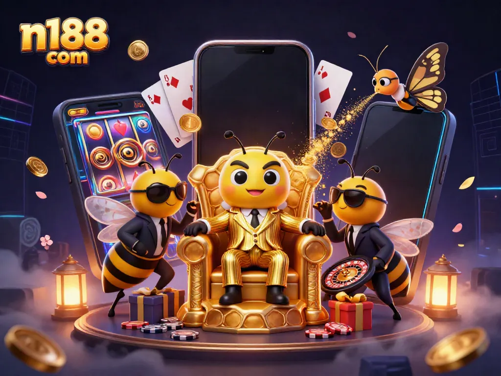 Experience thrilling gameplay and jackpots at n188 com with our colorful 3D casino scene.