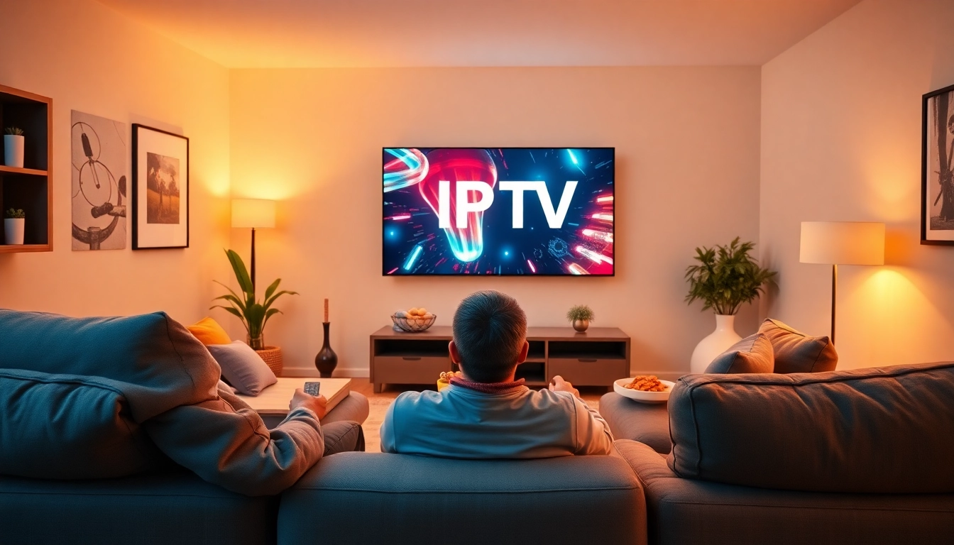 Enjoy a free trial iptv experience in a cozy living room setup with modern technology.