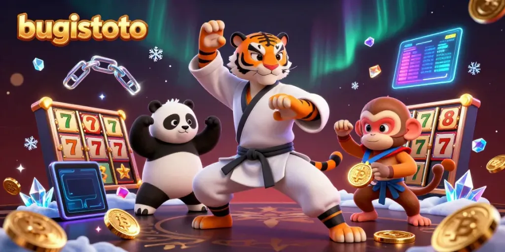 Experience bugistoto's thrilling gameplay with a dynamic scene showcasing a kung fu master and colorful game elements.