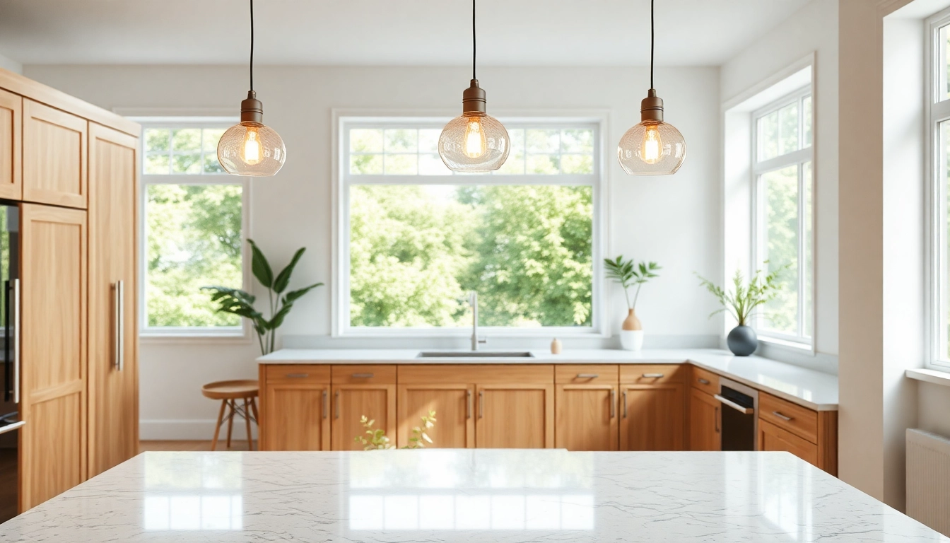 Bright and modern kitchen showcasing Home Remodeling Ideas with stylish furnishings and elegant design details.