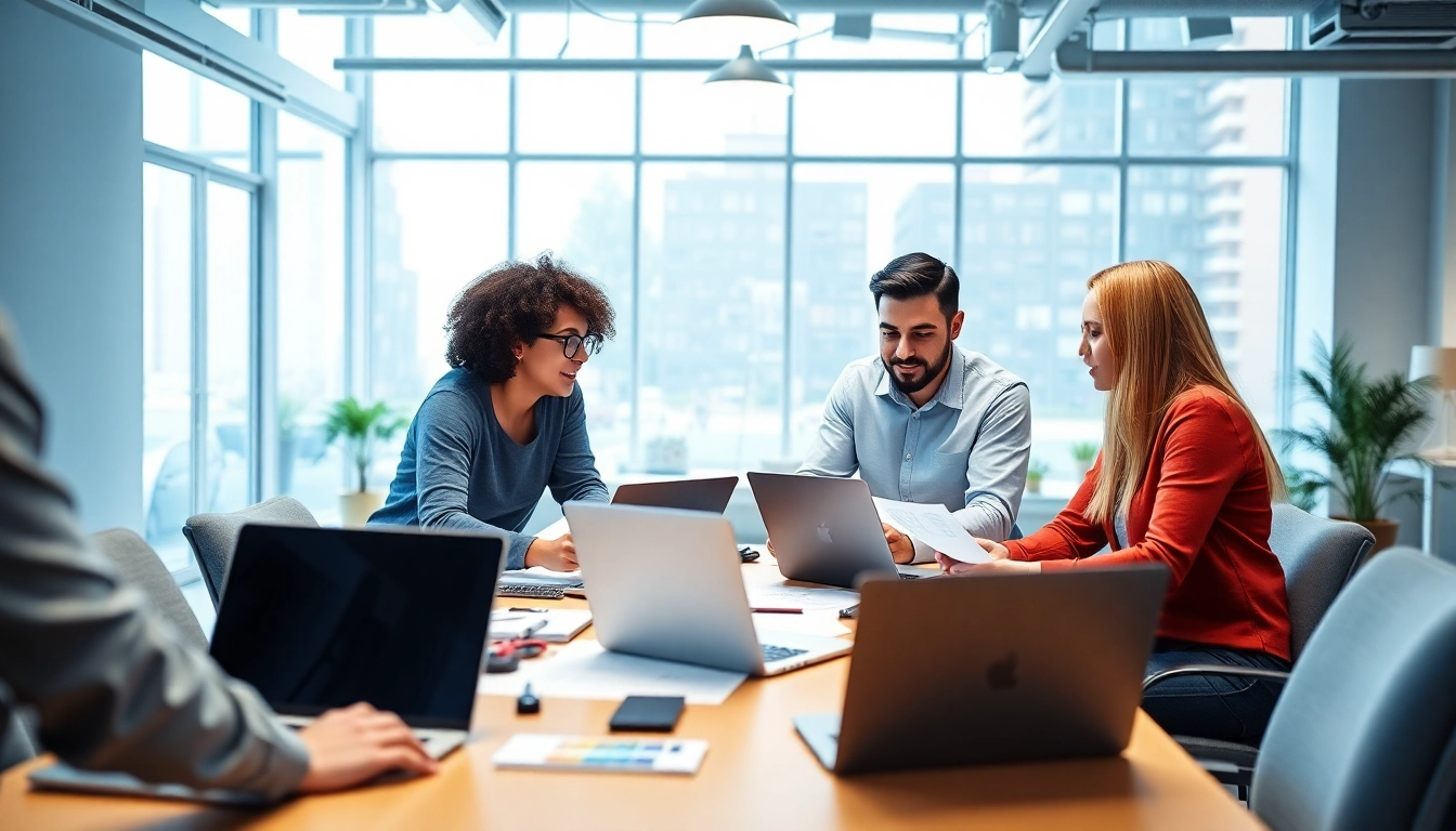 Engaged team collaborating in a bright office for a Shopify Partner agency project.