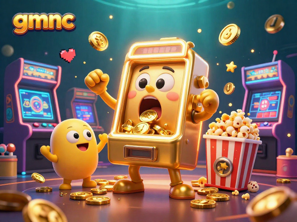 Experience the excitement of gmnc with a golden slot machine hitting the jackpot in a vibrant casino scene.