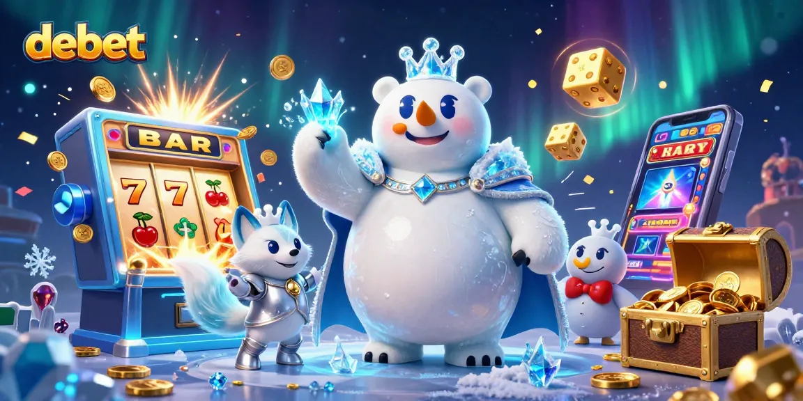 Engage with debet in this vibrant casino scene featuring ice king and snow fox, jackpot excitement!