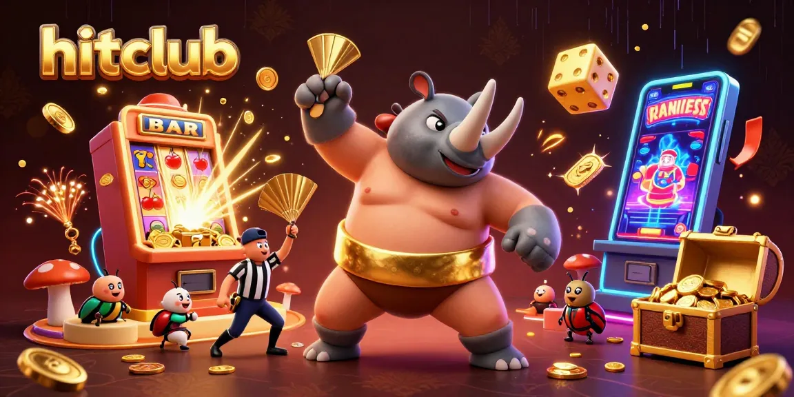 hitclub Sumo champion beetle stomping and launching coins in vibrant 3D casino scene