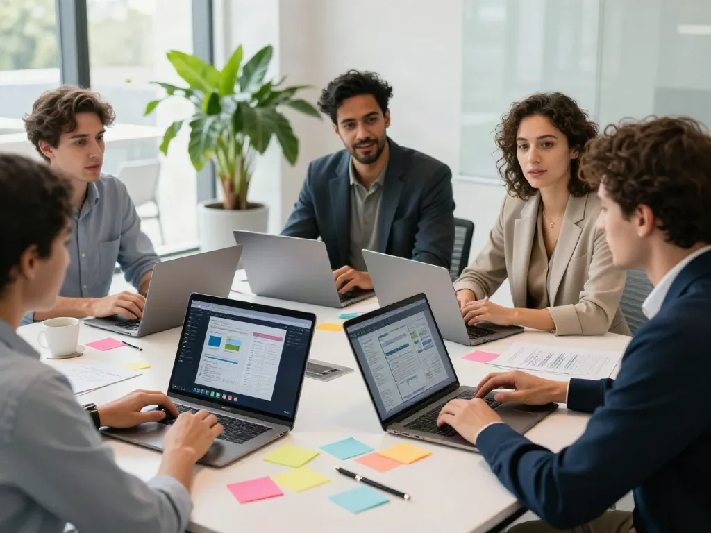 Team collaborating in a vibrant co-working space showcasing helpful site strategies.