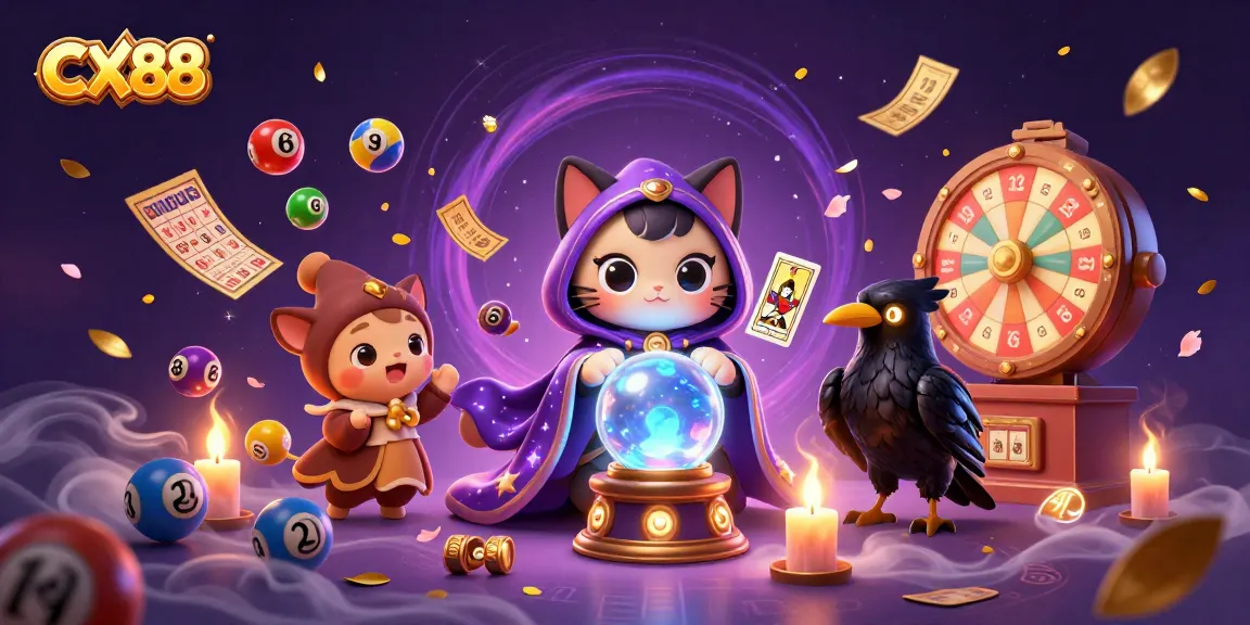 Engage with CX88's dynamic gaming experience through vibrant lottery visuals and mystical elements.