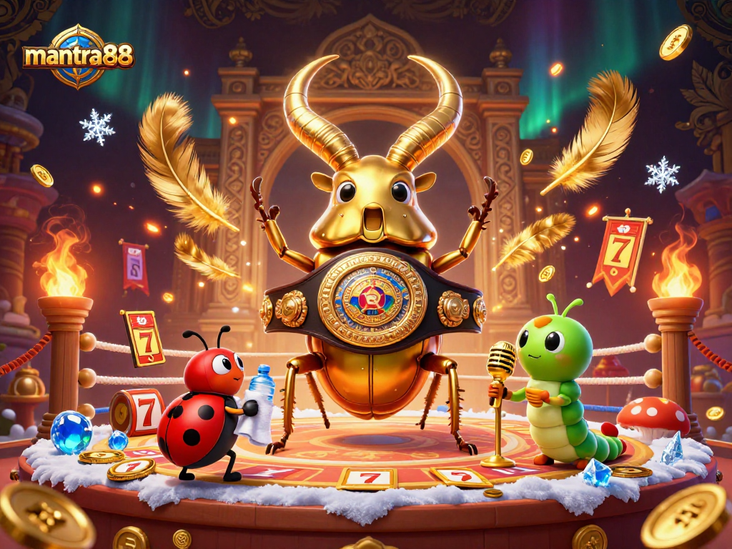 Experience the excitement of mantra88 with a boxing beetle, ladybug corner-man, and jackpot elements.
