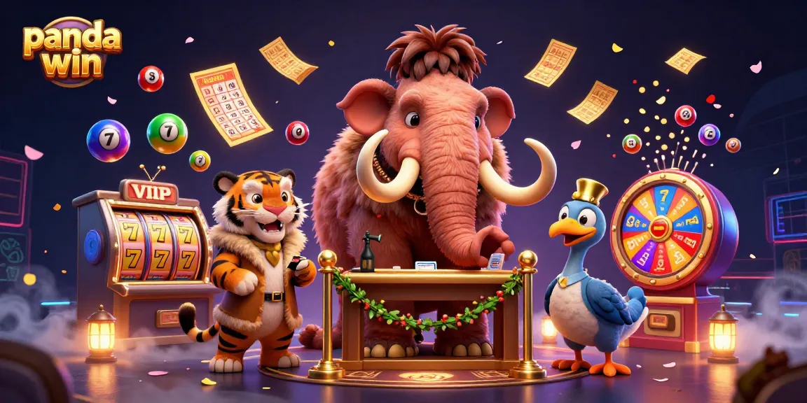 Experience the exciting atmosphere of panda win with a mammoth bouncer and colorful lottery elements.