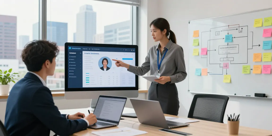 Operators discussing AI receptionist for small business analytics in a modern office.