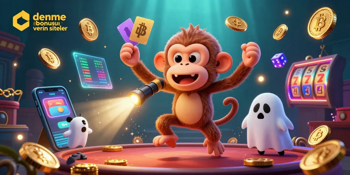 Engage with deneme bonusu veren siteler through a vibrant 3D casino-themed scene featuring a mischievous monkey and a ghost-hunter puppy.