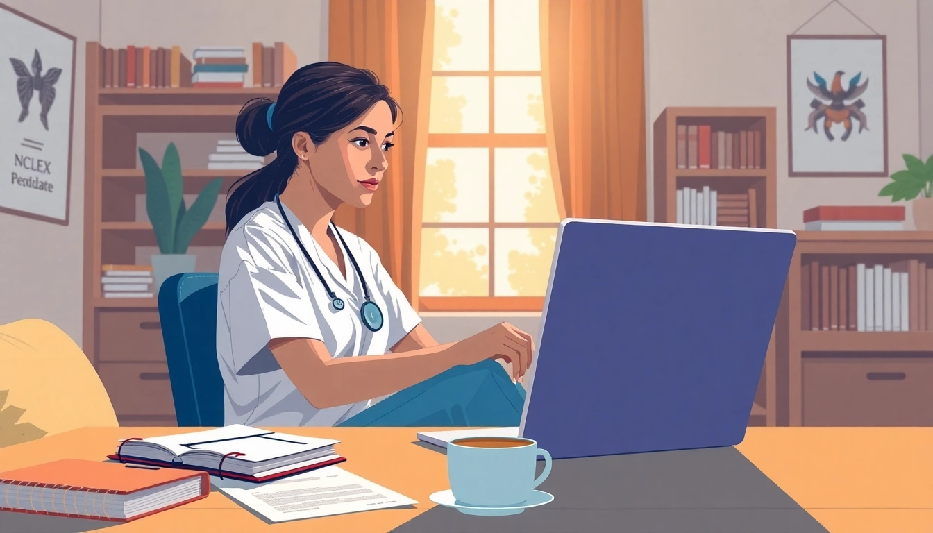 Check past Nclex fast results with a focused nursing candidate at a study desk.
