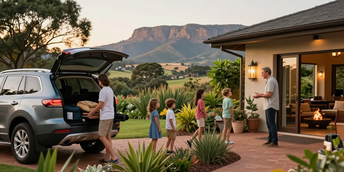 Family arrival at a Magaliesburg accommodation showcasing Airport Transfers Service Dubai convenience and leisure.