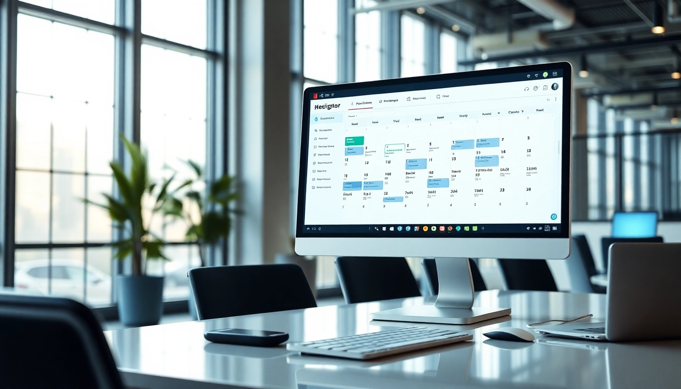 AI that books meetings instantly showcased in a professional office environment with a tech-savvy aesthetic.