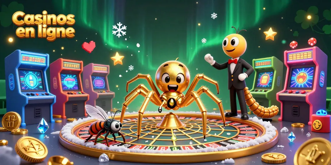 Misez avec les casinos en ligne et plongez dans un monde fascinant avec cette illustration dynamique représentant une araignée dorée et un croupier centipède.