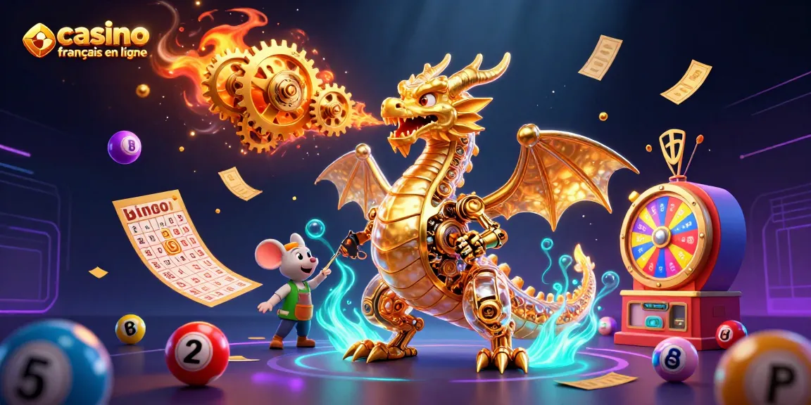 Plongez dans le monde du casino français en ligne avec un dragon mécanique et des éléments de jeu captivants.