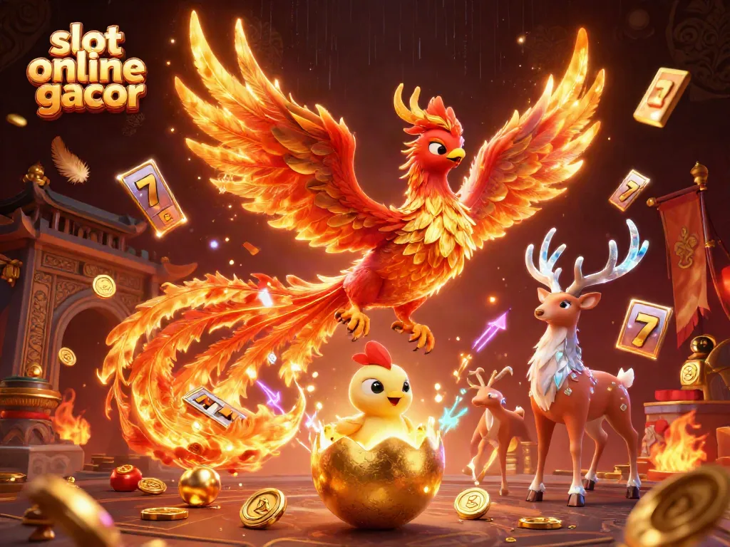 Experience the thrill of slot online gacor as the phoenix rises in a vibrant 3D casino scene.