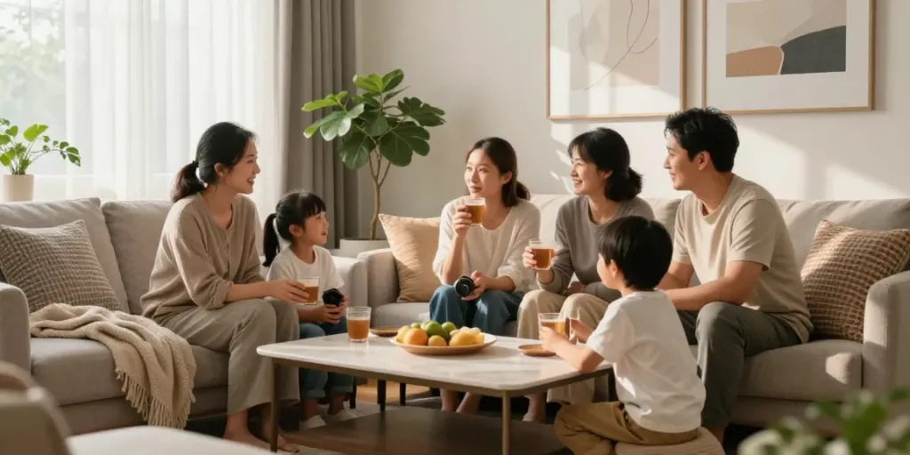 Home The Spruce: Cozy family gathering in a stylish living room.