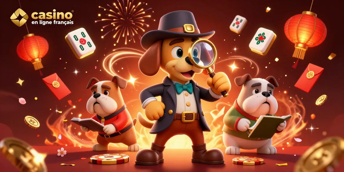 Jouer au casino en ligne français avec des personnages de détective et des éléments festifs captivants.