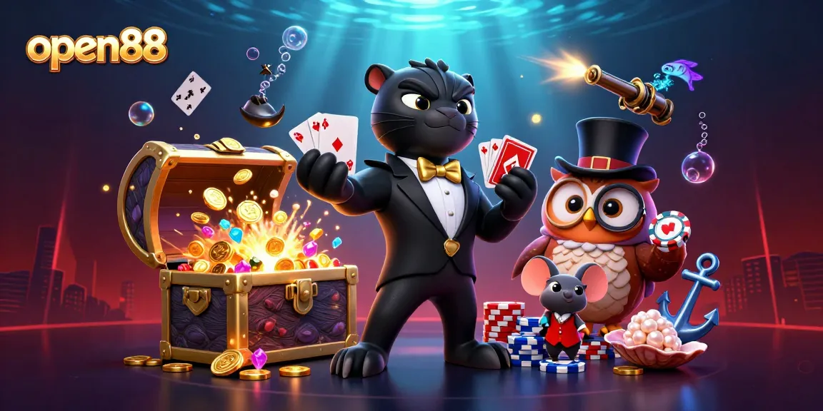 Experience thrilling games at open88 with stylish characters and vibrant casino elements.