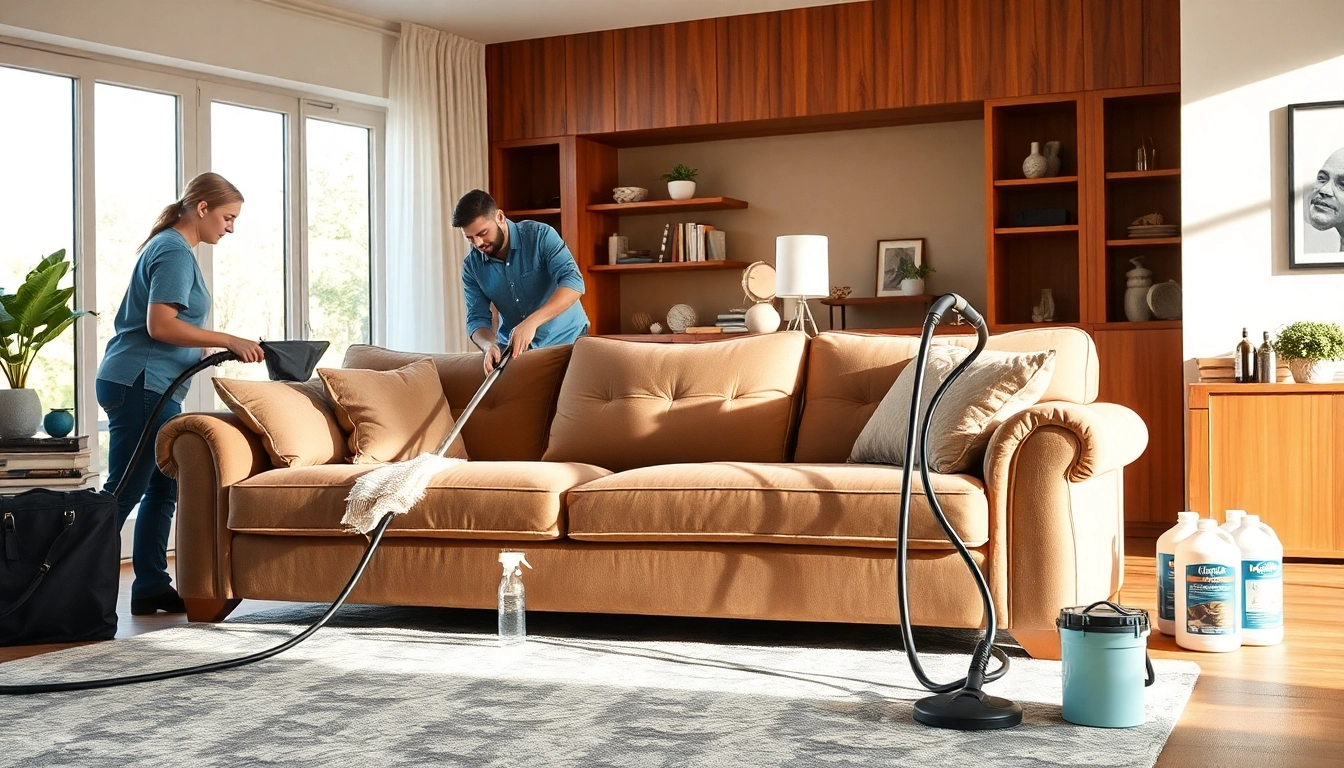 Sofa cleaning placer county with expert professionals deep cleaning a luxurious sofa.